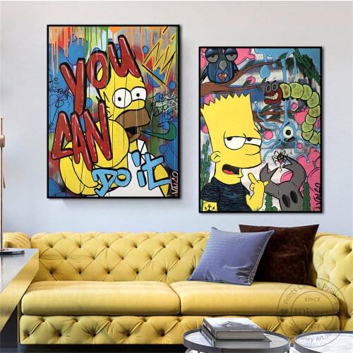 Disney Canvas Painting Cartoon Simpsons Bart Poster Graffiti Wall Art Pictures Prints For Kids Gift Living Room Home Wall Decor
