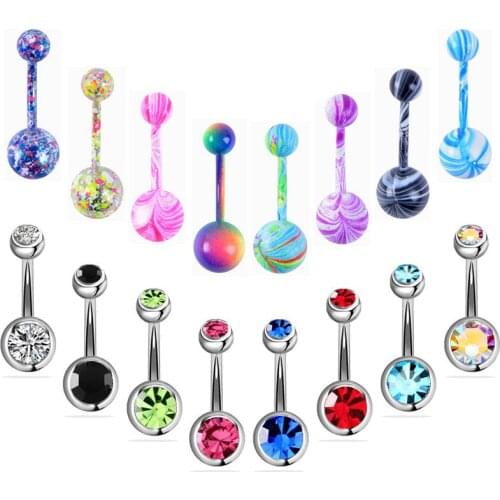 10PCS Crystal Belly Rings Bohemian Piercing Belly Button Rings 14G Navel Piercing Nombril Ombligo Stainless Steel Body Jewelry