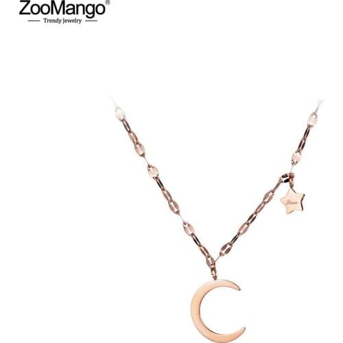 ZooMango Stainless Steel Moon & Stars Choker Pendant Neckalces For Women Girls Rose Gold Lovely Chains Jewelry Kolye ZN17041