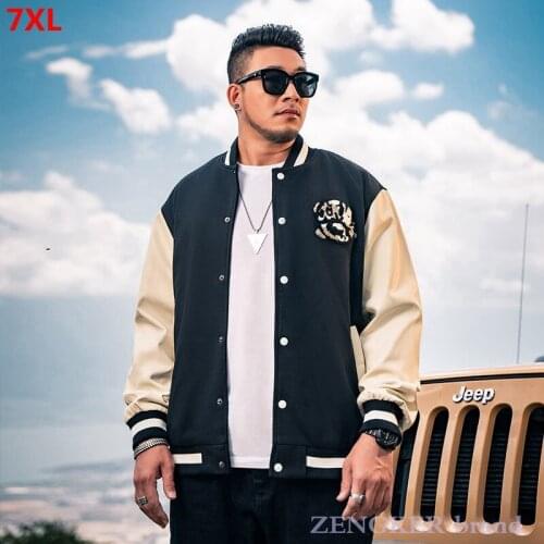 Big size trendy mens jacket autumn stitching jacket embroidered baseball youth jacket student 7XL 6XL japanese fashion