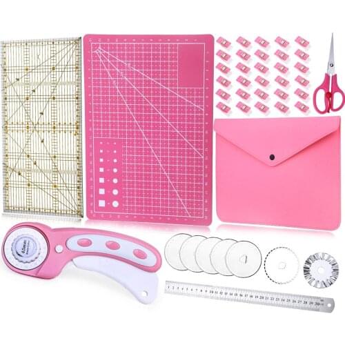 LMDZ 45 mm Rotary Cutter Set Fabric Cutter with Storage Bag A3 Self Healing Cutting Mat Acrylic Ruler 5 Pcs Replacement Blades