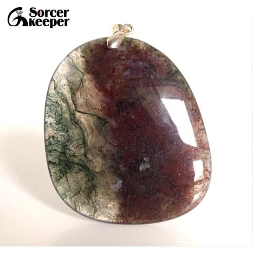 Fashion Women Man Necklace Pendant Big Natural Moss Agates Stone Pendant Slide Healing Crystals Pendant for Jewelry Making DS007