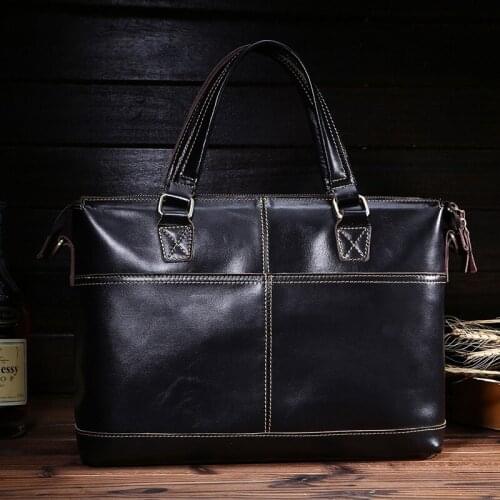 Genuine Leather mens handbag cross-section first layer cowhide mens shoulder messenger bag business briefcase retro tide bag