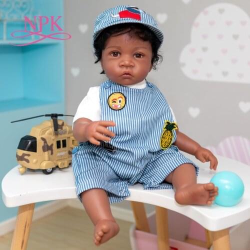 NPK 60CM Huge Reborn Baby Doll Baby Life Size Toddler Boy Weighted Handmade Black Skin African American Baby Handrooted Hair