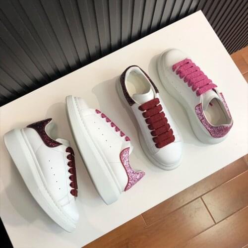 Autumn winter blue tail lace-up white shoes female heightened thick bottom leather street casual shoes for women and men shose