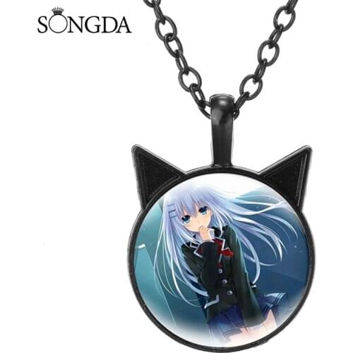 Anime Date A Live Animal Cat Ear Pendant Necklace Yatogami Tooka Tobiichi Origami Glass Cabochon Neck Chains Decoration Jewelry