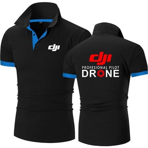 2021 DJI Professional Pilot Drone New Arrival Patchwork Polo Print Shirts Brand Design Stright Tops Business Casual Homme
