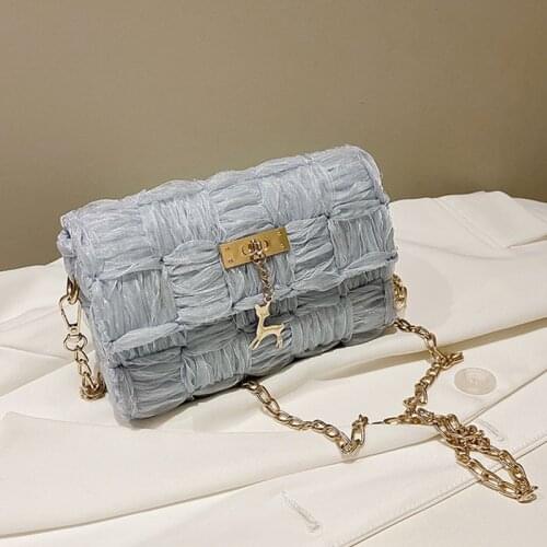 DIY Finished Hand Woven Mesh Gauze Womens Chain Shoulder Bag Ti Tok Popular Handicrafts Christmas Elk Pendant Mini Lady Handbag