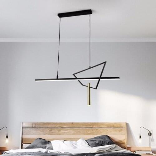 Modern Minimalist Chandelier Black Gold Geometric Strip Hotel Restaurant Bar Studio Exhibition Hall Office Decoration Lighting