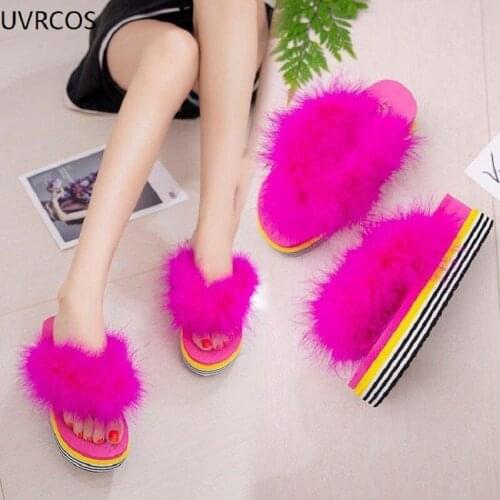Tide summer wedge lace cloth ostrich feather hair gold wire clip foot flip flops thick bottom sponge cake female sandals