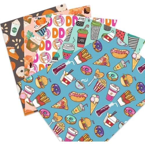 20*33cm Cartoon Food Pattern Faux Synthetic Leather Fabric For Bows Festival Decoration DIY Handmade cuero,1Yc19088