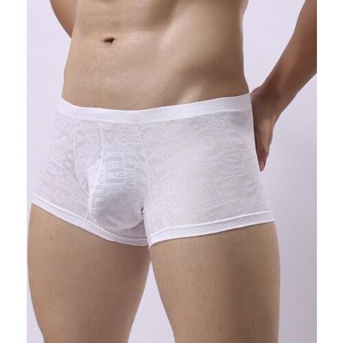 Sexy Men Lace U Convex Pouch Shiny Transparen Boxer Shorts Breathable Boxer Men Underwear Low Rise Plus Size Flat Foot Trousers