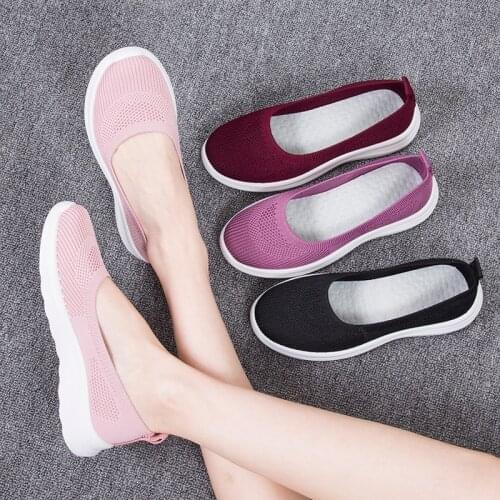 Summer Womens Loafers Breathable Slip On Knitted Creepers Comfort Shoes Woman Ballet Flats Female Tennis Running Shoes