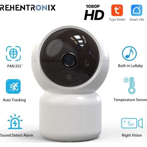 Tuya 1080P Smart Home WiFi Baby Monitoring Indoor Mini WiFi PTZ IP Camera with Lullaby Auto Tarcking for Baby Care Home Monitor
