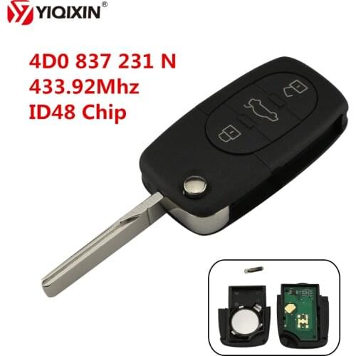 YIQIXIN Flip Folding Remote Car Key For Audi TT A4 A6 A8 Quattro 4D0837231N 433.92Mhz With ID48 Transponder Chip 4D0 837 231 N