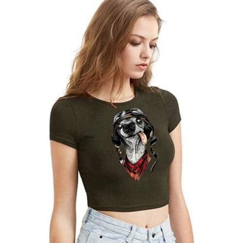 Fashion 5 Colored Short Sleeve Navel Printed Dog Women Casual Summer T Shirt Girl Tee T-shirt Tight female Top T-Shirt