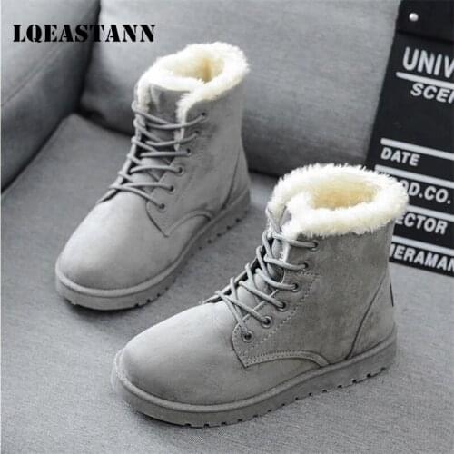 2020 Winter Womens Snow Boots Plus Velvet Thick Warm Flat Bottom Martin Boots Lace Up Casual Wool Leather Plus Size Ankle Boots
