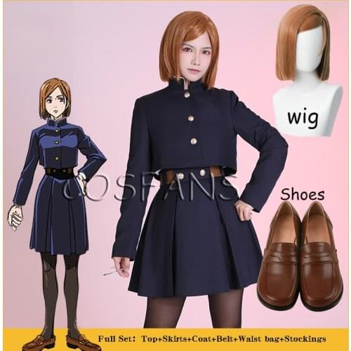 Anime Jujutsu Kaisen Kugisaki Nobara Cosplay Costume Women Outfits Fancy Suit Top Skirt Coat Halloween Carnival Uniforms wig