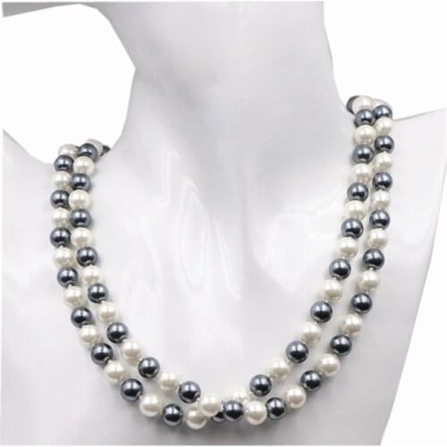 Charms Chic Chain Necklace Simulated Pearl Beads Long Necklaces for Women Glass Pearls 8mm Party Gift Collar Jewelry 36inch A668