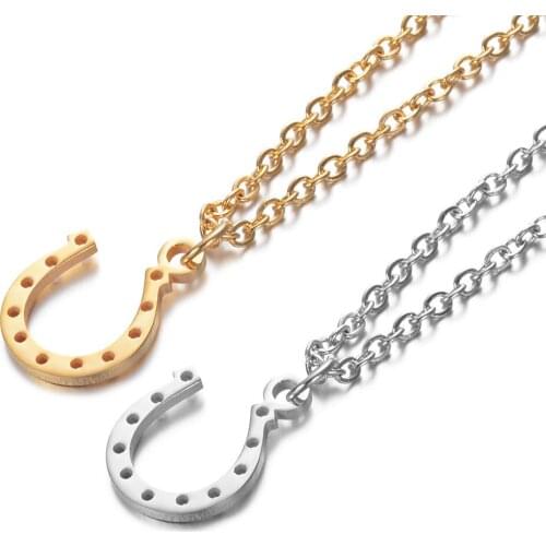 Good Luck Stainless Steel Horseshoe Pendant Necklace for Women Men Lucky Mantra Charm Jewelry for Birthday Gift