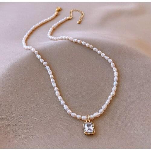 2021 New Natural Pearl Zircon Pendant Necklace For Women Clavicle Chain Elegant Beads Necklace Jewelry Wedding Party Choker