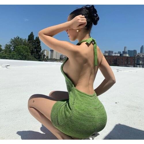 Dress Women Summer 2021 cross-border dress sexy lace-up neck hung hollow out hip strap Dresses Casual Vestidos XSK8163