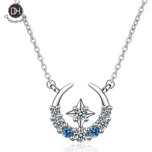 Dreamhonor 925 Silver Zircon Moon Star Drop Pendant Necklace Women Gift Jewelry Wholesale/Dropshipping