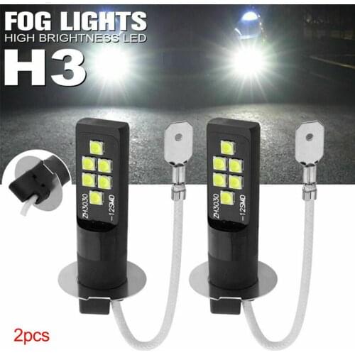 2Pcs H3 White 3030 Chips 12 SMD High Power LED Fog Light Fog Lamps Bulb Lens DC 12V Universal