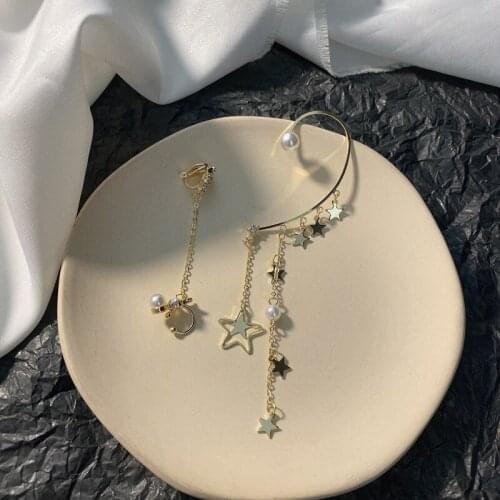 2021 Fashion Star Moon Clip Earrings Ear hook Stainless Steel Ear Clips Double pierced Earring Earrings Women Girls Jewelry