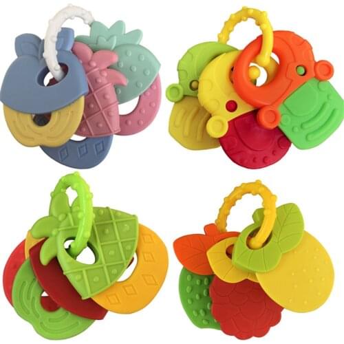 4Pcs/set Baby Teether Baby Teething Rattle Toys Food Grade Teething Rattle Infant Stuff Baby Accessories Toddler Products