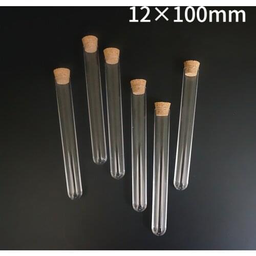 50pcs 100pcs 200pcs 400pcs 12x100mm Plastic Test Tube With Cork Hard Transparent Vial Wedding Favours Tube Laboratory
