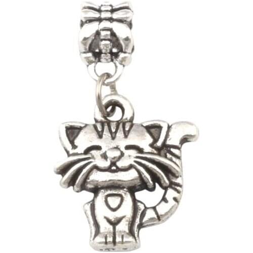 50pcs Zinc Alloy Single-sided cute cat Charm Big Hole Beads Fit European Charm Bracelet Jewelry 17mm x 31mm A-110a