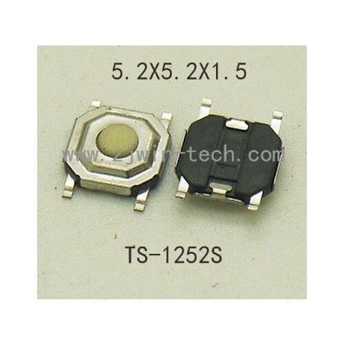 50PCS 5.2x5.2mm H=1.5/1.7/2/2.5/3/3.5/5mm Push Button Silicone Momentary Tact switch more low-profile 4pin SMD Surface Mounting