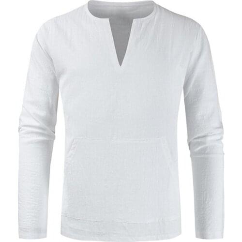 70% Dropshipping!! Solid Color Long Sleeve Men T-shirt Soft V Neck Slim Fit Pullover Top Male Clothing