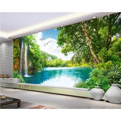 Beibehang Customize wall murals wallpaper living room decoration modern fashion Nature waterfall landscape tree 3d wallpaper