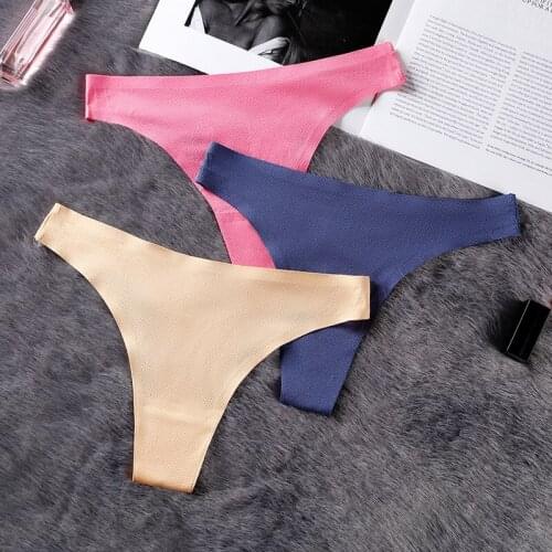 Seamless Sexy Ice Silk Briefs Solid color Thong Sports Underwear Women Panties Traceless Hipster Female Elastic Intimates For