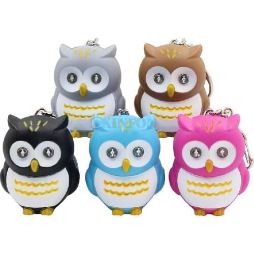 DHL 200PCS Cartoon Led Flashlight Torch Owl Key Rings Key Chain Pendant Toy Gifts with Sound