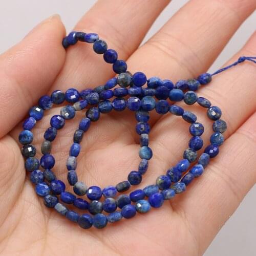 4/6mm Natural Stone Faceted Beads Flat Round Lapis lazuli Loose Spacer Bead for Jewelry Making Bracelet Necklace Crafts