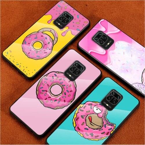 Tempered Glass Cover Cute Donut Cake For Xiaomi Redmi Note 10 10S 9T 9S 9 8T 8 7 Pro Max Shockproof Phone Case