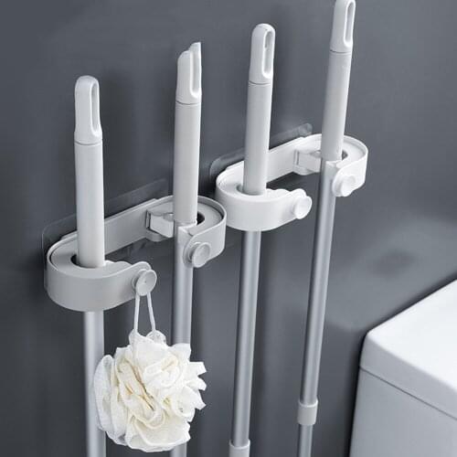 Mop Holder Rack Mop Clip Broom Fixed Rack Free Punch Durable Brush Broom Hanger Kitchen Bathroom Storage & Organization