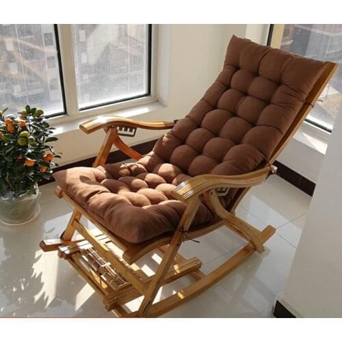Home Outdoor Nap Reclining Lounge Chair Folding Bamboo Rocking Chair Adjustable Backrest Armchair Soft Mat