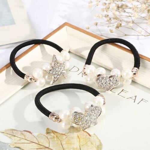 Haimeikan Elastic Rubber Bands for Girls Scrunchies Ponytail Hair Korean Pearl Hair Rope Rhinestone Headwear Hair Accessories