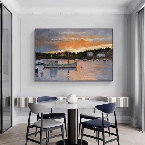 GoldLife Impression Landscape Canvas Painting Sunset Seascape Wall Art for Living Room Posters and Prints Art No Frame