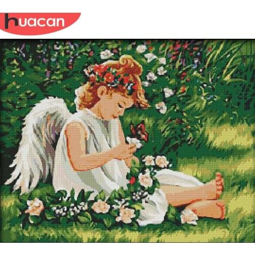 HUACAN Cross-Stitch Figure Embroidery Needlework Sets DIY Cross Stitch Girl Kits White Canvas 11CT 14CT Home Decoration