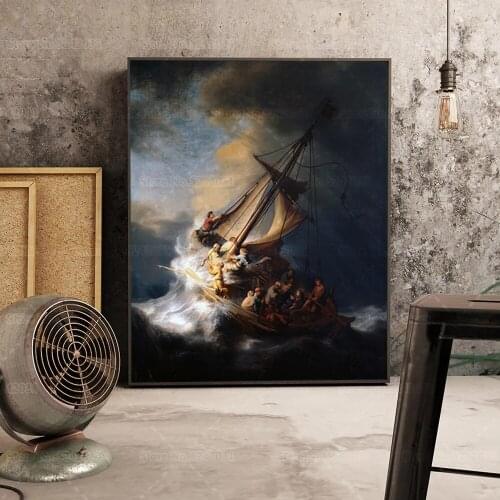 The Storm on The Sea of Galilee Canvas Painting Dutch Golden Age Famous Art By Rembrandt Van Rijn Home Wall Decoration