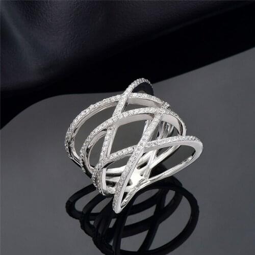 DY 925 Sterling Silver Ring Clear Cubic Zirconia Simple Twisted Lines Stacking Ring For Women Party Fashion Accessories Jewelry