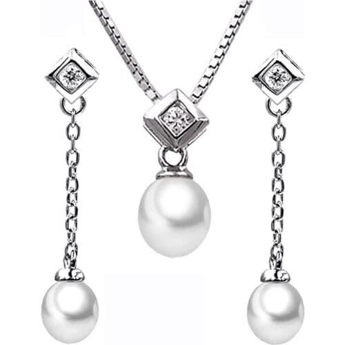 Freshwater pearls fine jewelry set with Necklace and Earring 925 sterling silver AAA natural pearls dia 7.5mm-8mm fashion gifts