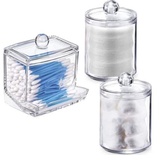 Swab Holder Canisters with Lid, Bathroom Qtip Dispenser Apothecary Jars Clear Plastic Cotton Ball Pad Container for Cotton Swabs