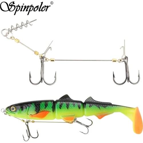 Spinpole Stinger Fishing Rig Hook for Big Shad Center Pin Screw Connector Set Pike Bass Perch Bait Barbed Sharp Treble Fish Hook