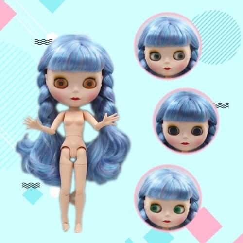 Blygirl Blyth doll Blue-purple mixed bangs curly hair 19 joint body doll frosted face shell nude doll can dress her